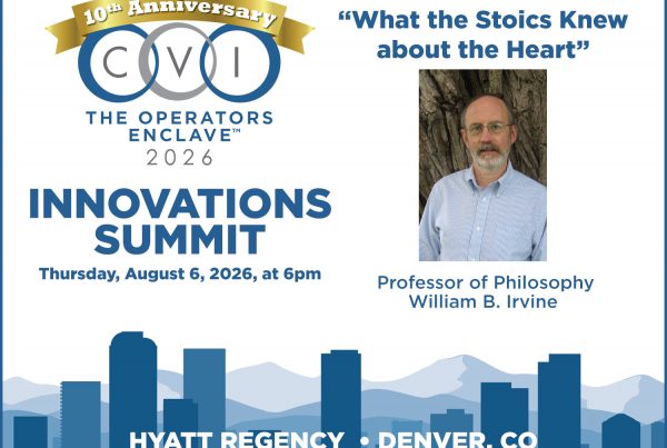 Dr. Irvine’s keynote speech “What the Stoics Knew about the Heart” at the 2026 CVI Innovations Summit on Thursday, August 6, 2026, at 6pm